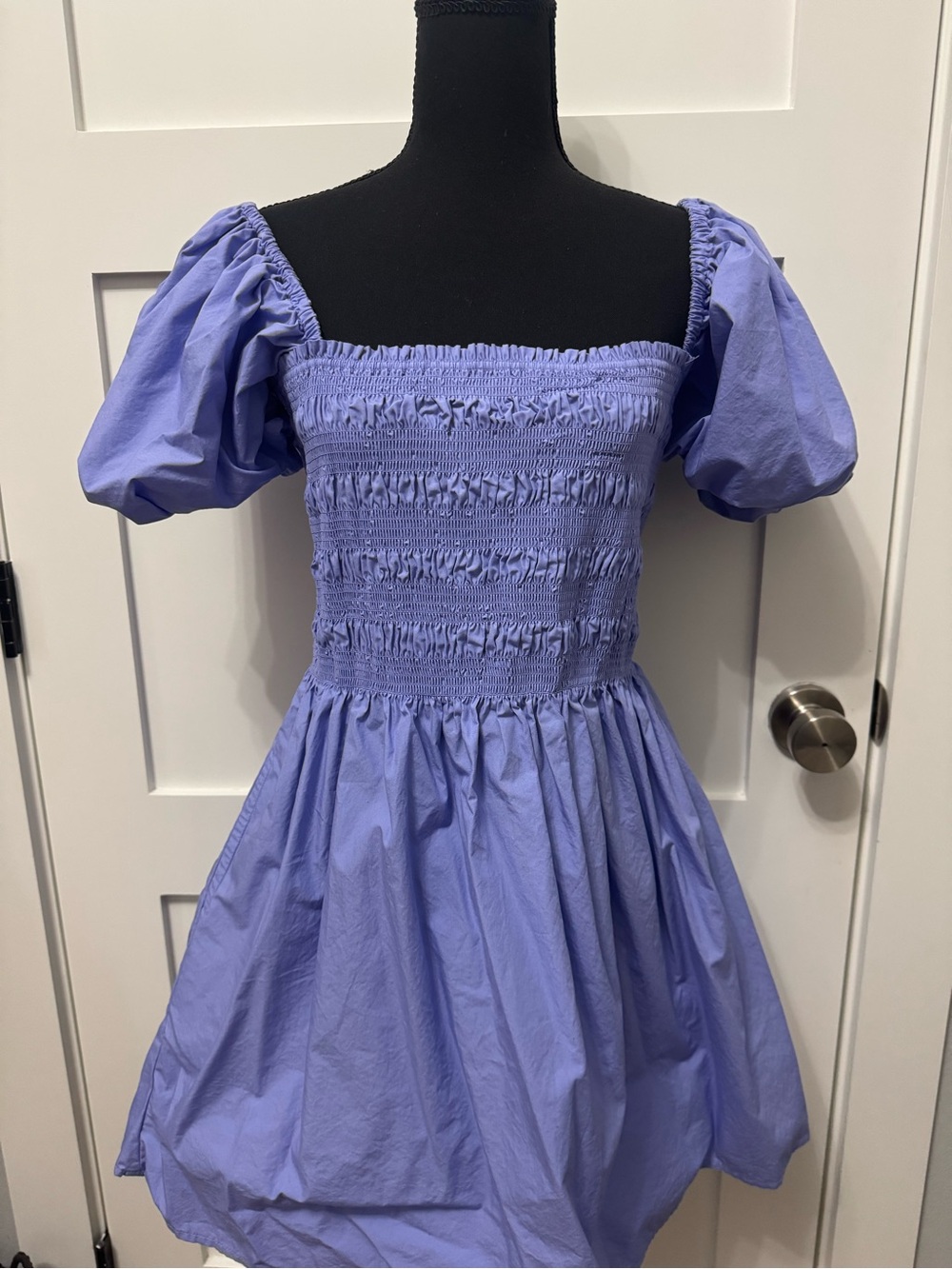 Smocked Puff-Sleeve Women’s Dress in Periwinkle